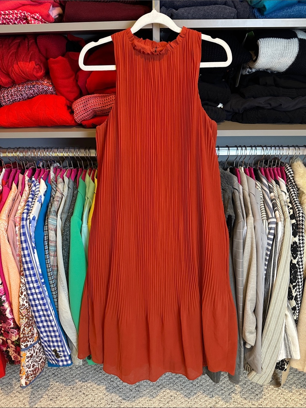 A New Day cinnamon sleeveless ruffle mock neck lined midi dress size XS